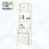 【文創集】南亞塑鋼 范特多彩2尺開門&捲門雙抽高書桌/電腦桌組合(六色可選) 粉紅雙色