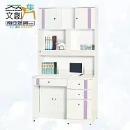 【文創集】南亞塑鋼 范特多彩3.3尺開門&捲門四抽高書桌/電腦桌組合(六色可選) 淺紫雙色
