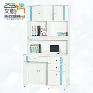 【文創集】南亞塑鋼 范特多彩3.3尺開門&捲門四抽高書桌/電腦桌組合(六色可選) 淺藍雙色
