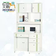 【文創集】南亞塑鋼 范特多彩3.3尺開門&捲門四抽高書桌/電腦桌組合(六色可選) 淺綠雙色