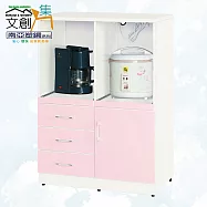【文創集】南亞塑鋼 安雅多彩2.7尺雙拉盤式三抽單開門餐櫃/電器櫃(二色可選) 簡約粉紅雙色