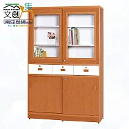 【文創集】南亞塑鋼 尼拉多彩3.8尺雙層四推門三抽屜高書櫃(二色可選) 木紋白雙色