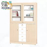 【文創集】南亞塑鋼 尼拉多彩3.8尺雙推門雙開門五抽屜高書櫃(二色可選) 白橡雙色