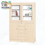 【文創集】南亞塑鋼 尼拉多彩3.8尺雙推門雙開門五抽屜高書櫃(二色可選) 白橡木紋