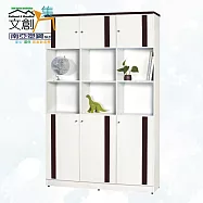 【文創集】南亞塑鋼 康特多彩4.1尺上下雙層六開門中空高塑鋼書櫃(六色可選) 胡桃白雙色