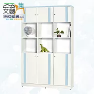 【文創集】南亞塑鋼 康特多彩4.1尺上下雙層六開門中空高塑鋼書櫃(六色可選) 淺藍雙色
