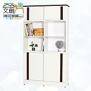 【文創集】南亞塑鋼 康特多彩3.1尺上下雙層四推門中空高塑鋼書櫃(六色可選) 胡桃白雙色