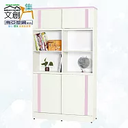【文創集】南亞塑鋼 康特多彩3.1尺上下雙層四推門中空高塑鋼書櫃(六色可選) 粉紅雙色