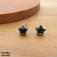 獨特美麗藍砂石星星925純銀耳環 (外鍍專櫃級正白K.貼耳耳環)