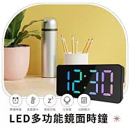 LED多功能鏡面時鐘 彩色數字鬧鐘 日期溫度顯示