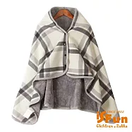 【iSFun】無印格紋*保暖珊瑚絨刷毛披肩毯 米白灰