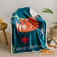 【iSFun】童趣動物*雙層保暖法蘭絨單人被毛毯/100x140cm 綠色樹懶