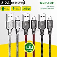 KAKU 鋅合金3.2A Micro USB 速捷快充耐彎折傳輸充電線(1.2M) 紅色