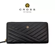 【CROSS】台灣總經銷 限量1折 頂級小牛皮山形紋拉鍊長夾 莫妮卡系列 全新專櫃展示品 (黑色 贈贈禮盒提袋)