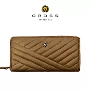 【CROSS】台灣總經銷 限量1折 頂級小牛皮山形紋拉鍊長夾 莫妮卡系列 全新專櫃展示品 (金色 贈禮盒提袋)