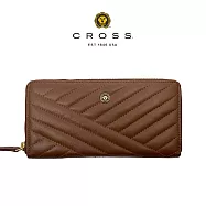 【CROSS】台灣總經銷 限量1折 頂級小牛皮山形紋拉鍊長夾 莫妮卡系列 全新專櫃展示品 (咖啡色 贈禮盒提袋)