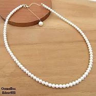 漂亮圓形強光天然淡水珍珠串珠925純銀金色項鍊.單戴鍊 (女用短鍊.附贈禮盒)