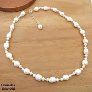 氣質漂亮不規則天然淡水珍珠大串珠925純銀金色項鍊.單戴鍊 (女用短鍊.附贈禮盒)