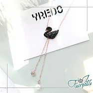 【伊飾童話】性感黑天鵝*珍珠鑽流蘇鈦鋼項鍊