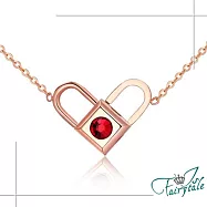 【伊飾童話】一生鎖愛*心型鈦鋼玫瑰金項鍊 紅鑽