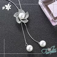 【伊飾童話】珍珠波斯菊*水鑽伸縮流蘇長鍊 銀