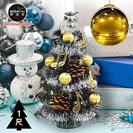 摩達客★台灣製迷你1呎/1尺(30cm)時尚銀彩音符系裝飾黑色聖誕樹+LED20燈銅線燈(暖白光/USB電池兩用充電)免組裝/本島免運費