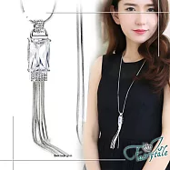 【伊飾童話】雨滴方鑽*華麗水鑽流蘇長鍊 銀