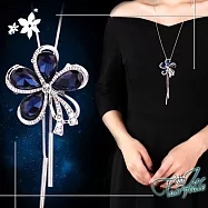 【伊飾童話】藍漾百合*水晶鑽流蘇伸縮長鍊 銀白藍