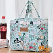 【iSFun】繽紛印花*大容量方型手提保冷保溫便當包 淺綠鐵塔