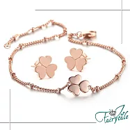【伊飾童話】心動幸運草*韓風玫瑰金手鍊耳環組