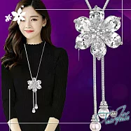 【伊飾童話】璀璨水晶花*珍珠白銀流蘇伸縮長鍊