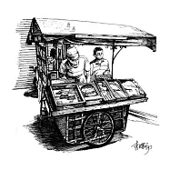 【玲廊滿藝】李曙初-電影院旁賣烤魷魚絲的小攤販21x29.7cm