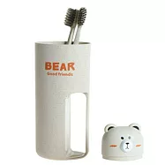 【iSFun】臉紅熊熊*麥纖維牙刷雙人漱口杯 米