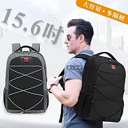15.6吋 休閒商務旅遊必備 多隔層好收納 外接USB 3D透氣層+表面防潑水後背包 電腦包 經典黑
