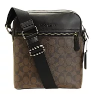 【COACH】C LOGO PVC真皮飾邊斜背男包-咖啡