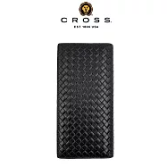 【CROSS】台灣總經銷 限量1折 頂級小牛皮編織紋22卡1零錢袋長夾 阿梅爾系列 全新專櫃展示品 (黑色 贈禮盒提袋)