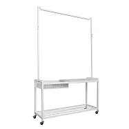 【居家cheaper】多功能落地衣帽架推車100CM寬(附輪組) 衣帽架 衣架組 單桿衣架 吊衣架組 簡約衣架 100CM 大理石白管黑輪