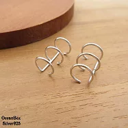 一對價。亮面三環矩形線條925純銀耳環夾.耳夾.耳骨夾 (外鍍專櫃級正白K)