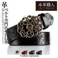 『本革職人』真皮-自我主張潮流鏤空雕花扣頭釘扣式皮帶 -黑色