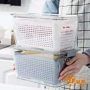 【iSFun】瀝水多功能*分隔雙層冰箱蔬果保鮮盒 大號灰色