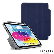 PIPETTO iPad 第10代 (10.9吋) Origami Pencil Shield 多角度多功能軍規防摔保護套(內建筆槽) - 深藍色
