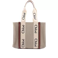 CHLOE Woody 亞麻帆布拼牛皮托特包(中款) (焦糖色)