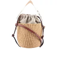 CHLOE Woody 緞帶飾邊編織束口水桶包 (自然色/白色)