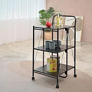 【H&R安室家】台製快速收折三層活動餐車/置物車KC44A 黑色