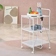 【H&R安室家】台製快速收折三層活動餐車/置物車KC44A 白色