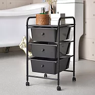 【H&R安室家】台製純黑色三層收納抽屜車G184