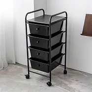 【H&R安室家】台製純黑色四層收納抽屜車G193