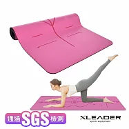 【Leader X】天然橡膠PU雙面防滑輔助正位線瑜珈墊(三色任選) 粉色