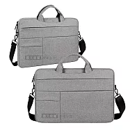 14/15.4吋 極簡PLUS 雙拉鍊防潑水 隱藏手提隔層電腦包 輕便平板筆電肩背側背包 麻灰色