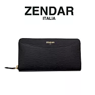 【ZENDAR】限量1折 頂級NAPPA小牛皮防刮十字紋拉鍊皮夾 馬蒂娜系列 全新專櫃展示品 (黑色)